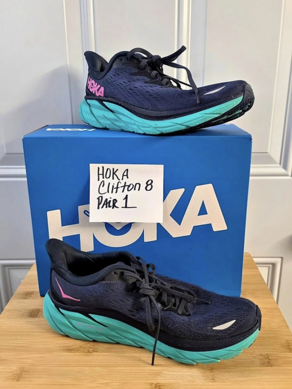HOKA Clifton 8 Athletic Shoes Blue & Green Women's 9B
